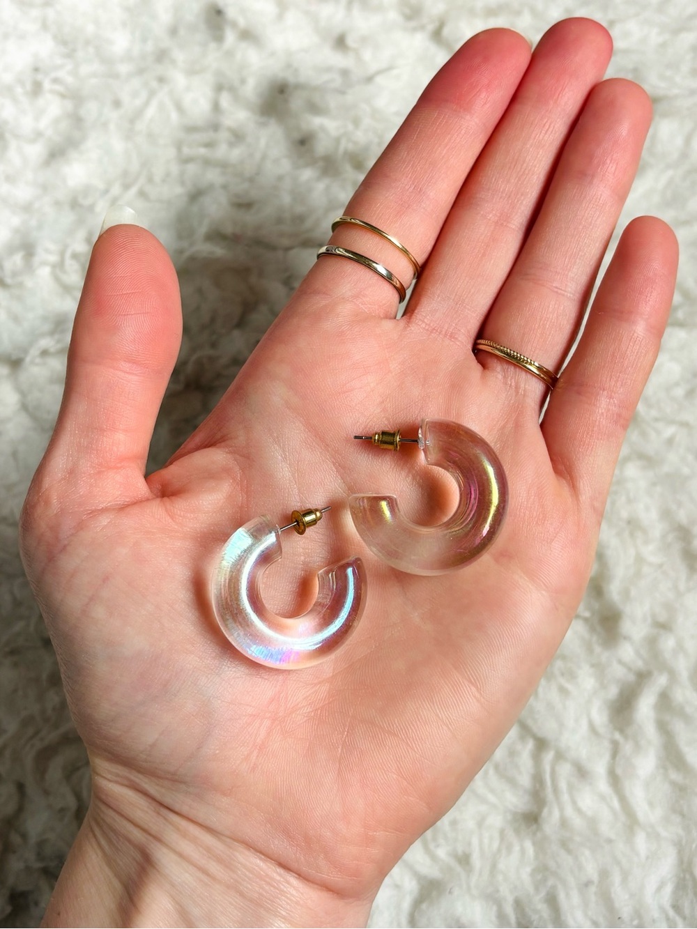 translucent iridescent clear plastic chunky hoop earrings